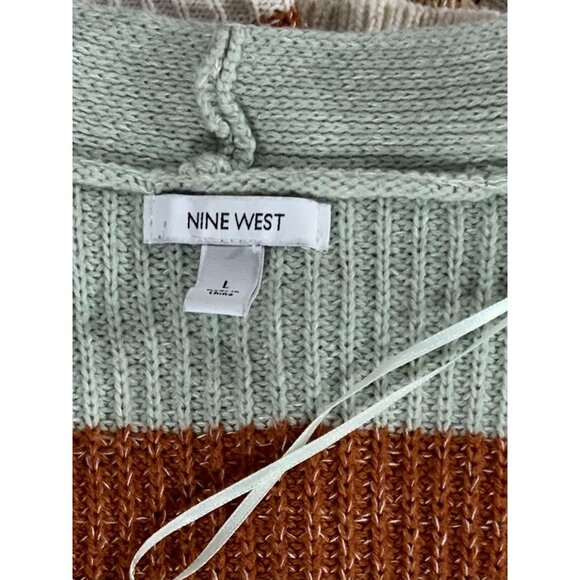 Nine West Fall Colors Striped Lightweight Knit Open Front Cardigan Sweater Large - Picture 5 of 9